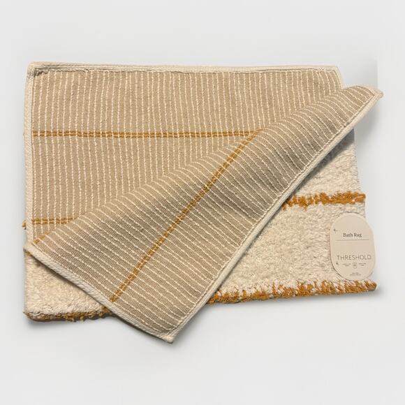 Threshold Bath Rug Modern Tufted Cream/Yellow Stripe 100% Cotton 20”x 30” NEW - Picture 7 of 11